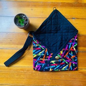 Vintage Crayon Statement Clutch Fun Unique Artistic Design Compact 6”x8”